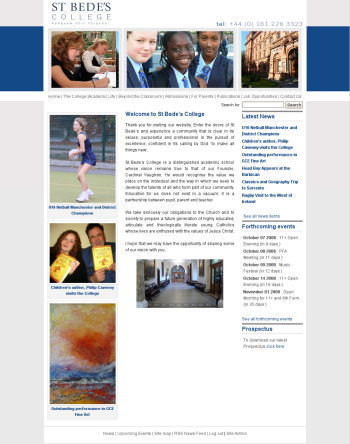 Screen shot of St Bede's College website